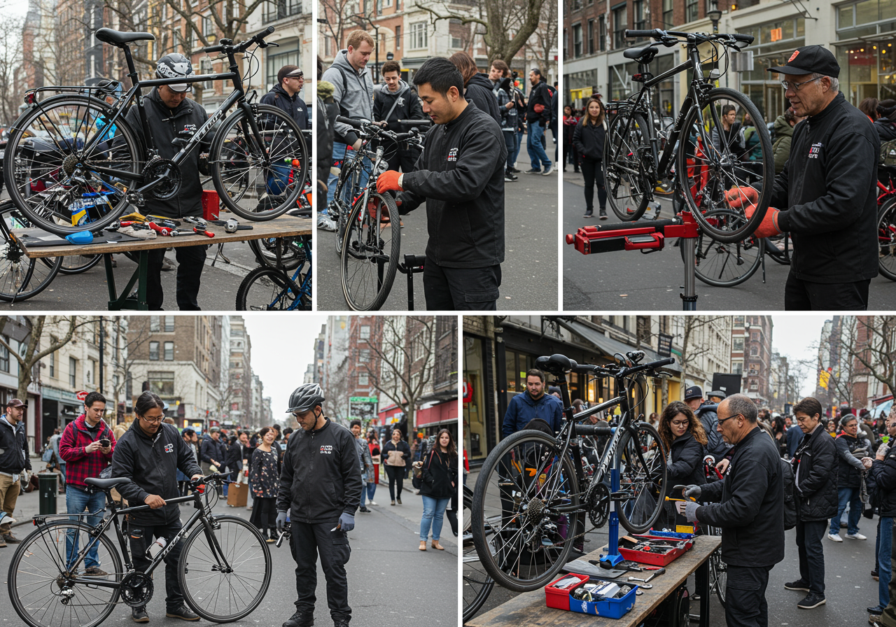 Técnico a reparar bicicleta
